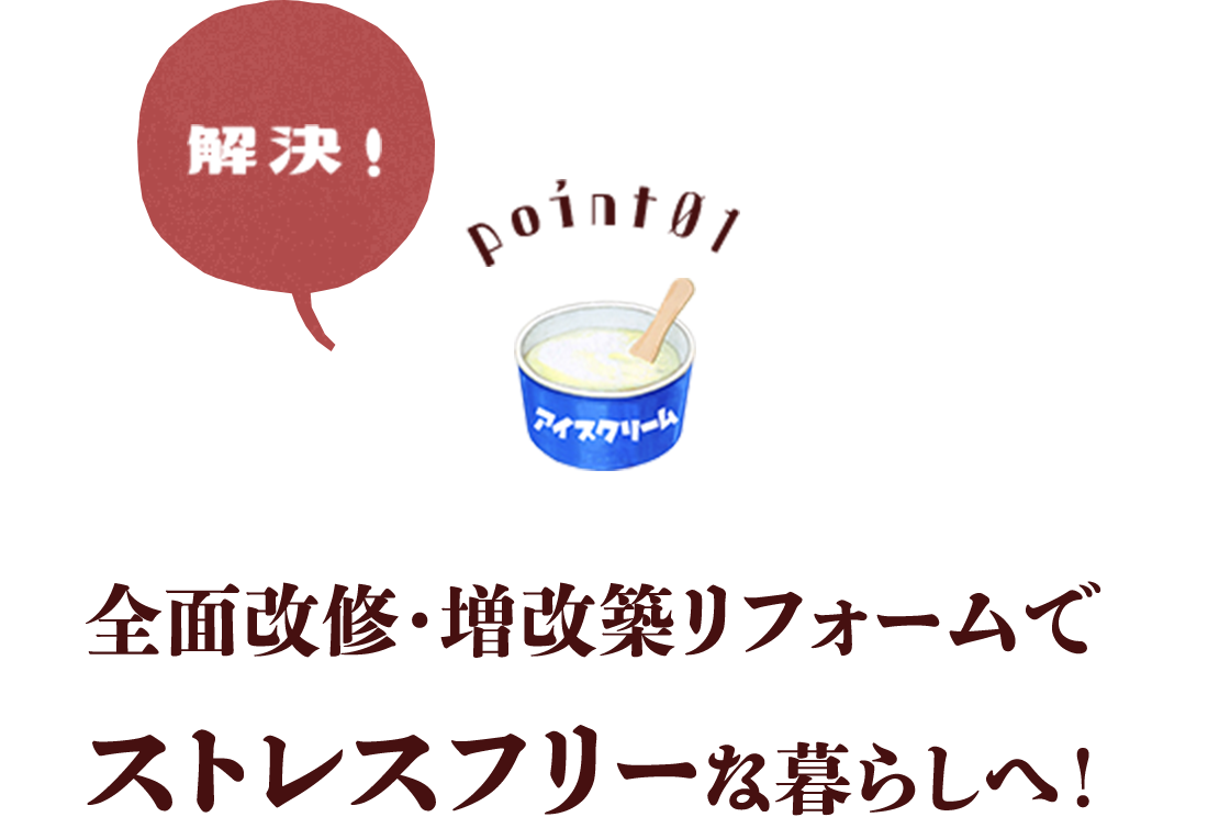 解決 全面改修・増改築リフォームでストレスフリーな暮らしへ！