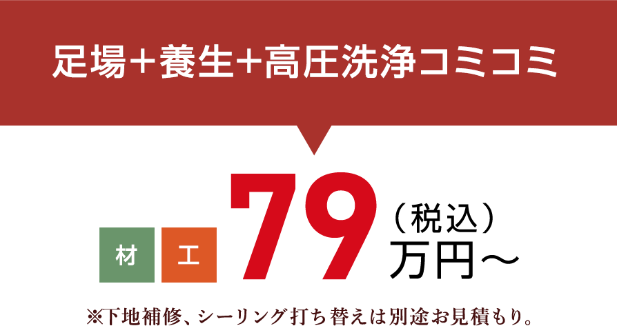 足場+養生+高圧洗浄コミコミ（税込）79万円〜